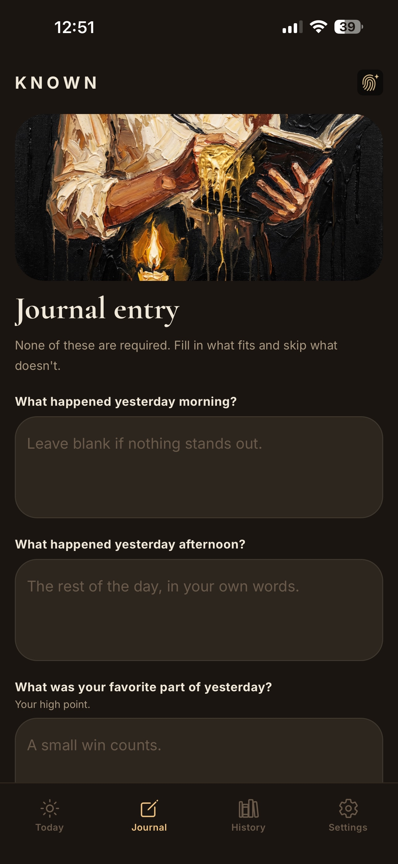 Known history screen